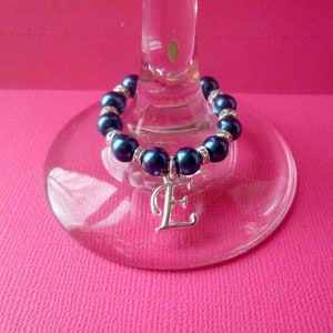 Personalized Wine Glass Charms: Initial, Pearls & Rhinestones - Wedding Favors,