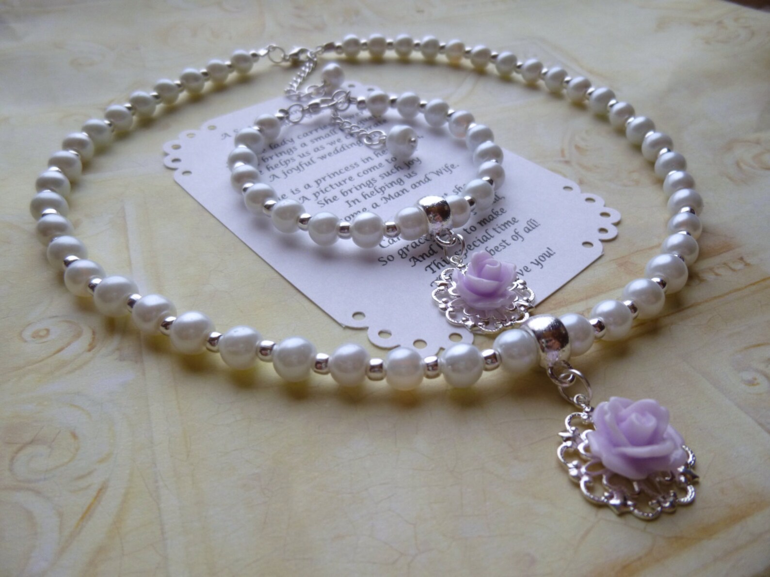 Pearl Flower Girl Necklace and Bracelet Set Pearl Flower Girl Etsy