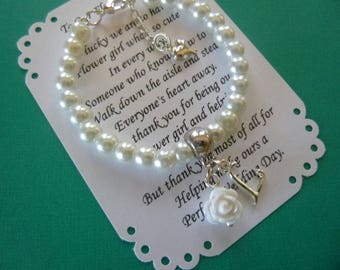 Personalized Flower Girl Gifts, Pearl Flower Girl Bracelet, Personalized Pearl Flower Girl Bracelet, Personalized Girl's Jewelry,