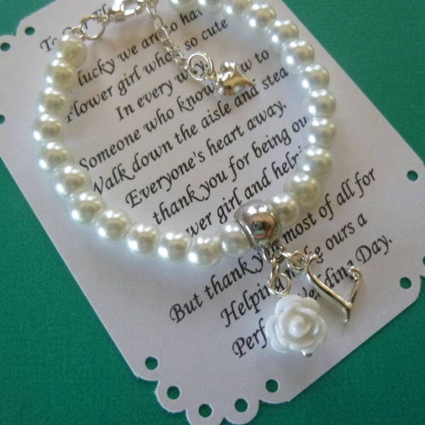 Personalized Flower Girl Gifts, Pearl Flower Girl Bracelet, Personalized Pearl Flower Girl Bracelet, Personalized Girl's Jewelry,