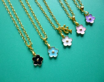 Personalized Flower Chain Necklace, A Flower with the Initial of Your Choice Gold Chain Necklace, Great Flower Girl Gift Necklace