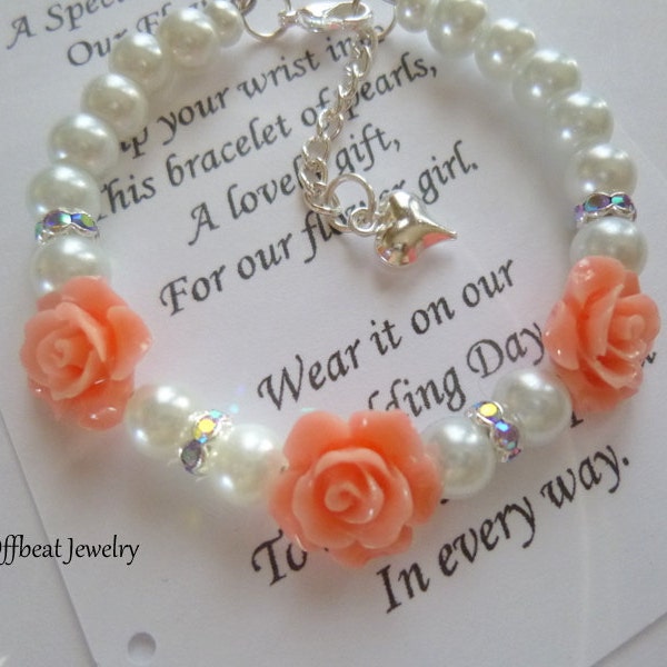 Rose & Pearl Bracelet, Pearl Flower Girl Bracelet, Pearl Childrens Bracelet, Pearl Girls Bracelet, Little Girls Flower and Pearl Bracelet