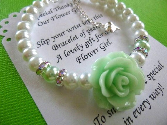 Rose and Pearl Flower Girl Bracelet: Rhinestone & Glass Pearl Jewelry,