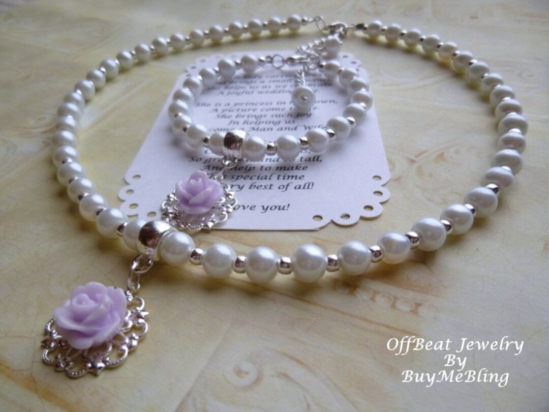 Pearl Flower Girl Necklace and Bracelet Set Pearl Flower Girl Etsy