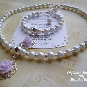 Pearl Flower Girl Necklace and Bracelet Set, Pearl Flower Girl Necklace, Pearl Flower Girl Bracelet, Rose Necklace, Christmas Gift