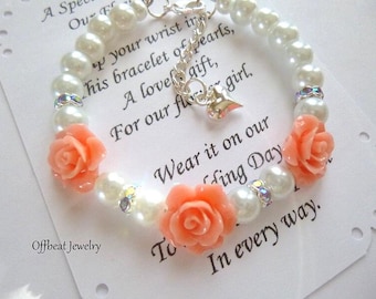 Pearl & Rose Flower Girl Bracelet: Rhinestone Children's Jewelry,