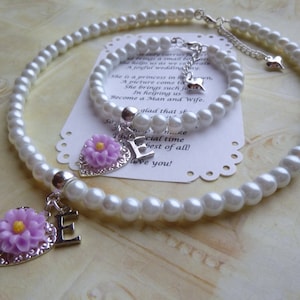 Personalized Pearl Flower Girl Jewelry Set: Necklace & Bracelet,
