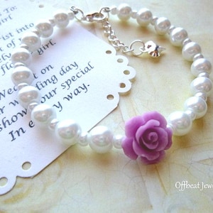 Perlenblumenmädchen Armband: Harz Rose, personalisierte Karte,