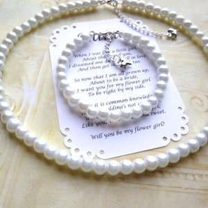 Pearl Flower Girl Jewelry Set: Necklace & Bracelet.