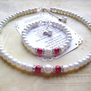 Pearl Flower Girl Jewelry Set: Necklace & Bracelet, Rhinestone Detail image 2