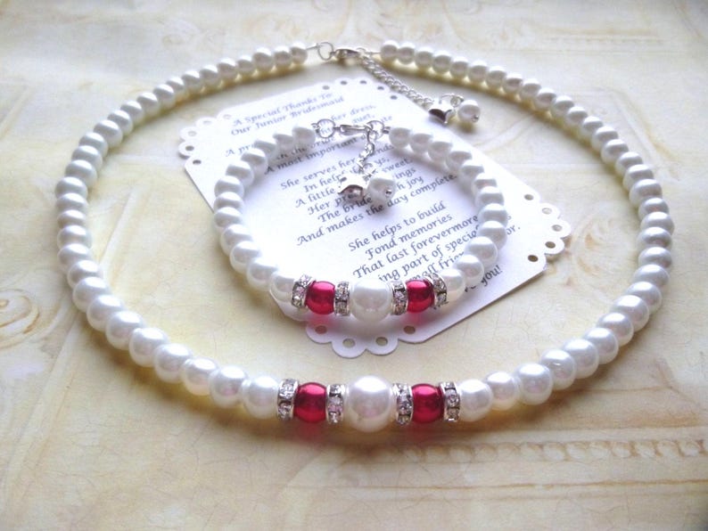 Pearl Flower Girl Jewelry Set: Necklace & Bracelet, Rhinestone Detail image 2