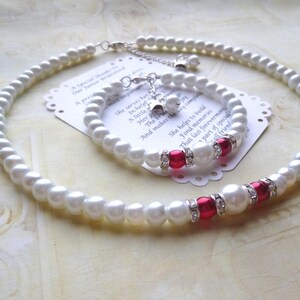 Pearl Flower Girl Jewelry Set: Necklace & Bracelet, Rhinestone Detail