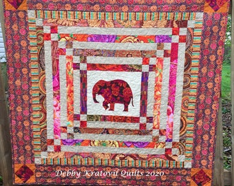 Minton Elephant Log Cabin Quilt PATTERN