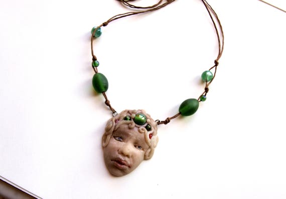 GAIA sterling silver onyx necklace African necklace face- ethnic goddess tribal mother earth primitive African mask necklace