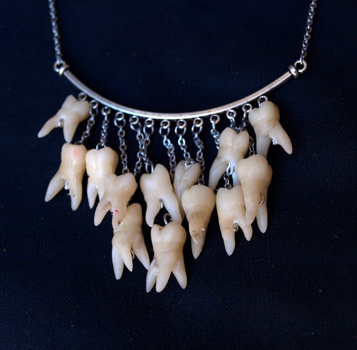 Human tooth necklace teeth jewelry macabre art dental bib Etsy