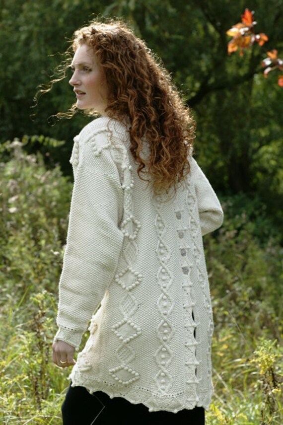 Belinda Hand Knitted Aran Style Coatigan. Colour: Natural Ecru | Etsy