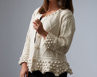Cardigan Tricoté Main Helen McCabe En Coton Anthracite - Taille M - Neuf Avec étiquettes