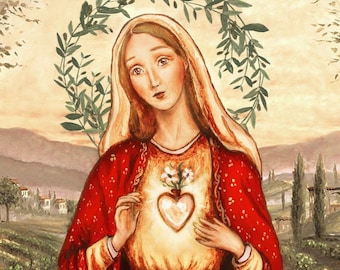 Postcard illustration " Santa Maria"Olga Valeska -Christian Christian Catholic Art Holy Virgin Mary Prayer Faith Catholic Virgin Mary