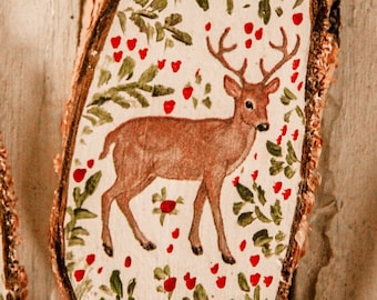 Ornement cerf deer woodland Christmas Noël wonderland hiver winter Folk fairytale seasonal cosy hygge cottage core farmhouse country season