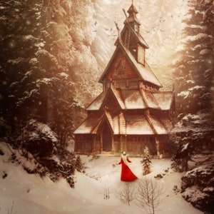 Carte postale photographie d'art "L'Eglise Intérieure" Olga Valeska - Hiver winter neige snow scandinavian magic faerie fairytale fine art