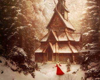 Carte postale photographie d'art "L'Eglise Intérieure" Olga Valeska - Hiver winter neige snow scandinavian magic faerie fairytale fine art