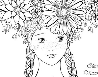 Page de coloriage en téléchargement - Illustration Olga Valeska - Folk Easter Slavic Russian doll folk tale fairy