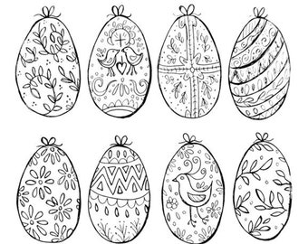 Page de coloriage en téléchargement - Illustration Olga Valeska - Folk Easter Pâques Ostern Slavic Eggs oeufs folk tale fairy folkloric