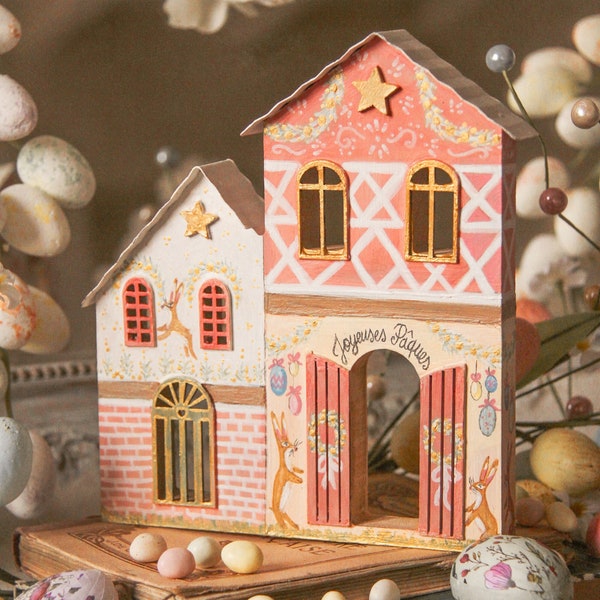 Ornement maison village Pâques Easter printemps spring Ostern Ostara cosy farmhouse folk fairytale enchanted campagne cottage wonderland