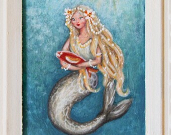 Tableau sirène peinture illustration marine maritime océan mer aquatique eau été summer underwater fairy mermaid sea wonderland folk tale