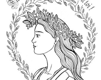 Download Coloring Page - Illustration Olga Valeska Folk Folk Crown Flowers Slavic folk tale Tradition Love Pagan Solstice