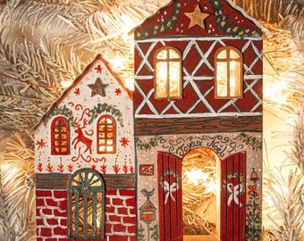 Ornement maison village Christmas Noël cosy farmhouse folk fairytale enchanted féerie magic cottagecore hygge wonderland season holiday snow