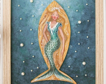 Mermaid decorative painting, marine maritime ocean sea aquatic water summer summer underwater fairy fish fish mermaid sea wonderland folk tale