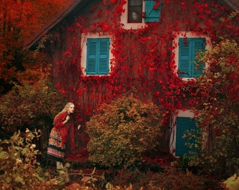 Carte postale "Conte automne" Olga Valeska Christmas Noël voeux folk fairy tale season holidays magic wonderland cottage core village hygge