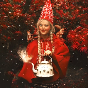 Carte postale photographie d'art "Lutine" Olga Valeska Christmas Noël Winter Lutin pixie elf magic faerie fairy tale folk wonderland cottage