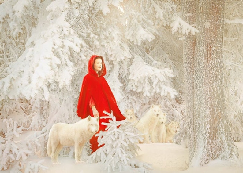 Carte postale photographie d'art "Petit chaperon rouge" Olga Valeska - Christmas Noël winter wonderland fairy tale magic faerie snow hiver image 1