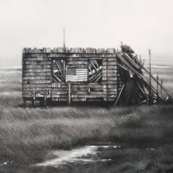 Quality limited edition prints of the LBI fallen landmark "The Shack" original charcoal.