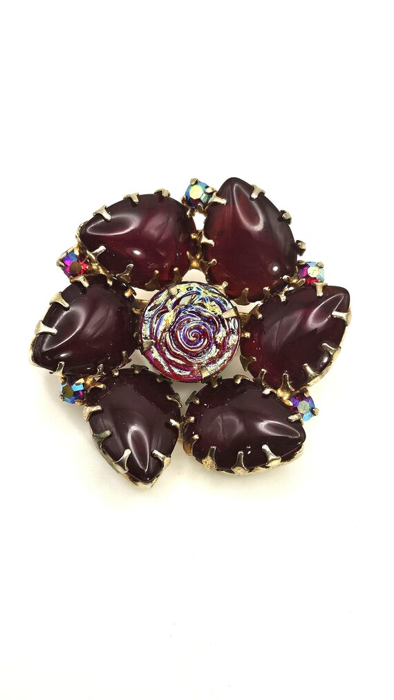 Vintage Molded Rose Rhinestone Brooch