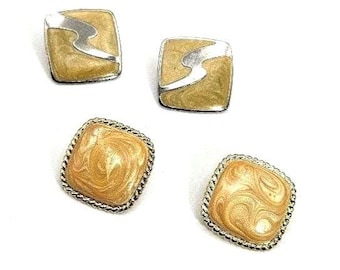 2 Pairs Vintage Golden Yellow 80s Earrings