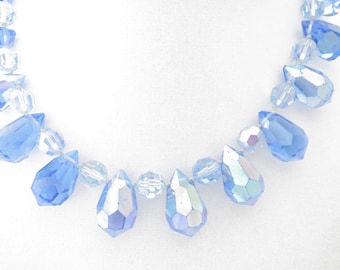 1950s Faceted Glass Blue and AB Blue Drop Necklace