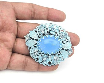 Vintage Blaue Strass und Emaille Brosche