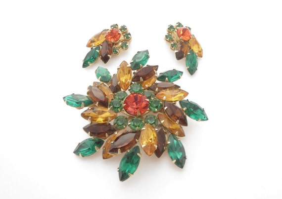 Juliana D&E Style Earrings with Green, Brown Orange Rhinestones