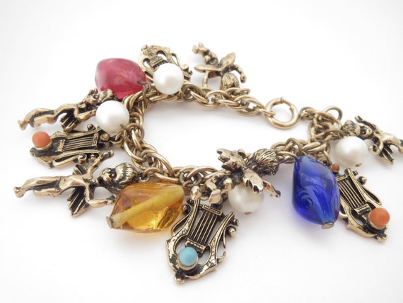Victorian Revival Charm Bracelet Multi Link Chain Cupids & Harps