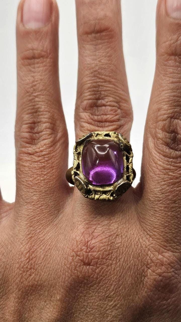 Bague Dôme Plaqué Pierre Style Gripoix Vintage - Occasion - Superbe Bijou Fantaisie