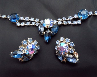 Vintage Blue Rhinestone Demi-Parure