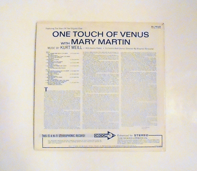 Mary Martin Vintage LP: One Touch of Venus Vinyl Record Album (1965, Decca) ~ Musical 画像 3