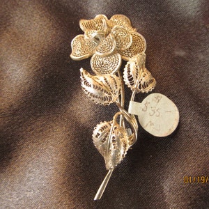 vintage Silver Floral Brooch .800  2 1/2 inch