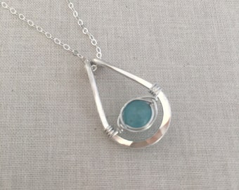 Aquamarine Necklace, Silver Necklace, Silver Pendant Necklace, Gemstone Jewelry, March Birthstone Necklace