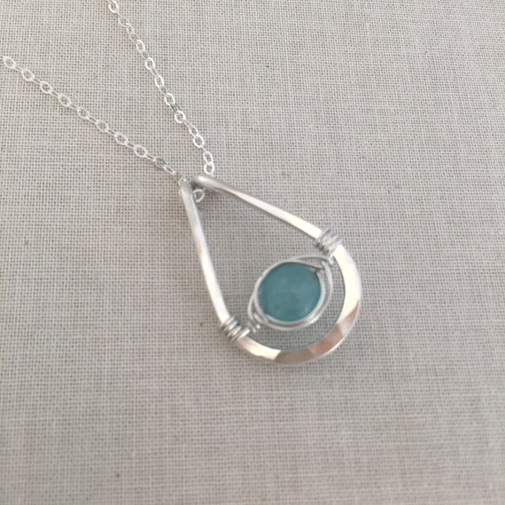 Aquamarine Silver Pendant Necklace: Wire Wrapped Gemstone Jewelry