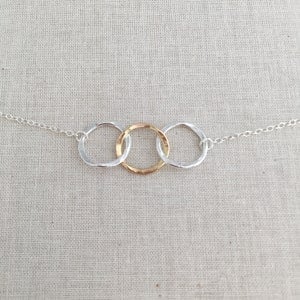 3 Circle Necklace Silver Gold, Eternity 3 Ring Necklace, Interlocking Rings, Three Circles, Entwined Circles