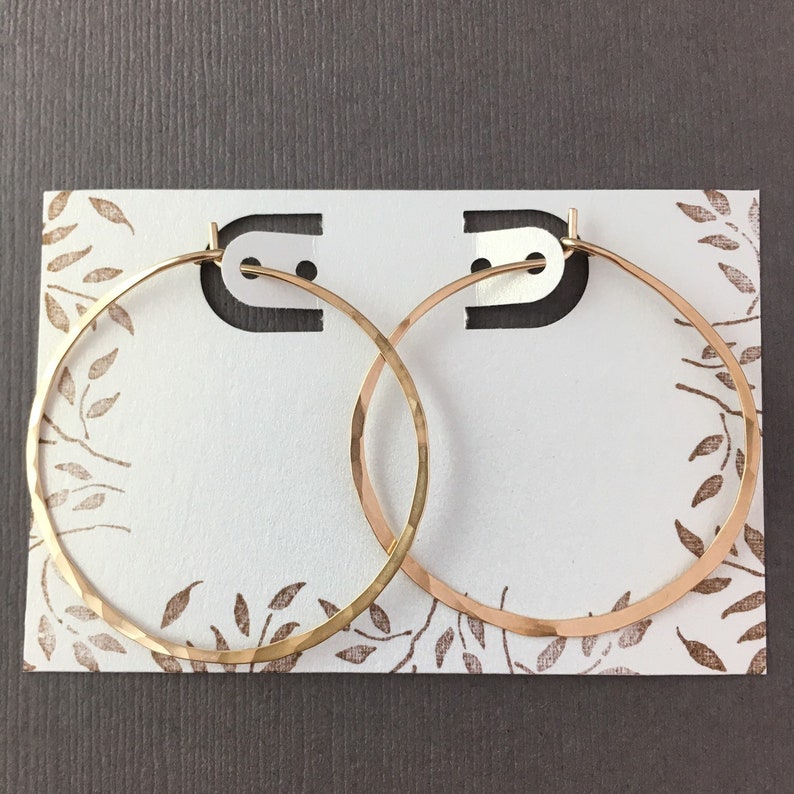 Silver Hoop Earrings Thin Silver Hoops Silver Hammered Hoops Gold or Rose Gold Hoops 1.5 Hoops image 9